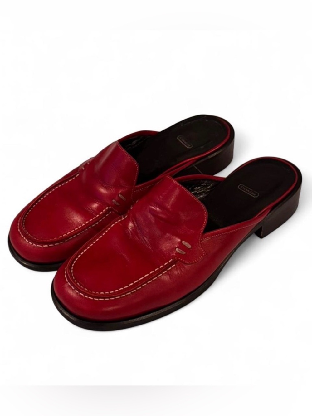 Vintage Coach Lara Red Leather Mule Loafers 8.5 Y2K Slip On Clogs
